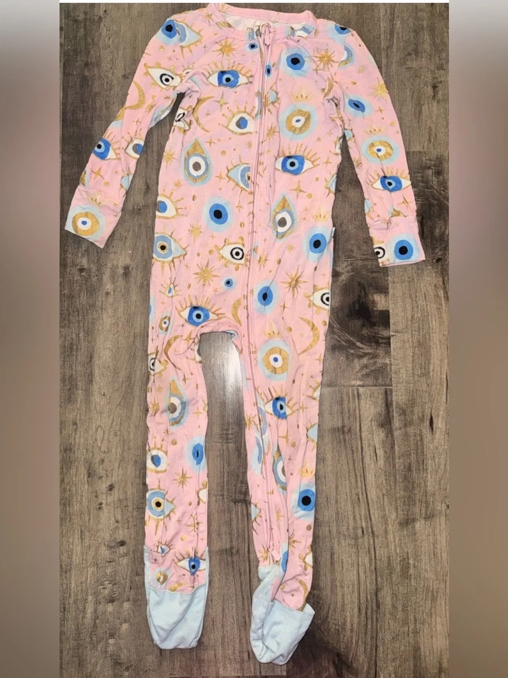 Posh Peanut Fiona Evil Eye Zippered Footie Bamboo Pink Gold Foil 22’ 18-24M RARE
